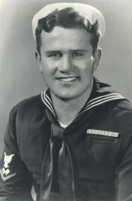 Photo of Signalman David E. Frederick, Jared Frederick's grandfather who saw the battle of Iwo Jima from aboard a Navy ship.
