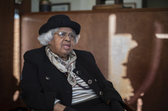 Esther Lee, president of the Bethlehem Chapter of the NAACP, talks about the presidential election in Bethlehem, Penn., Wednesday, Jan. 17, 2024.  President Joe Biden is warning that Donald Trump will be a grave threat to American democracy if he wins re-election, but interviews with Pennsylvania voters again suggest it's not resonating. Getting Black voters engaged is going to take more from Biden, Lee believes, because so far his campaign messages have not resonated. She questions whether the Black community in Northampton County is the target audience. (AP Photo/Laurence Kesterson)