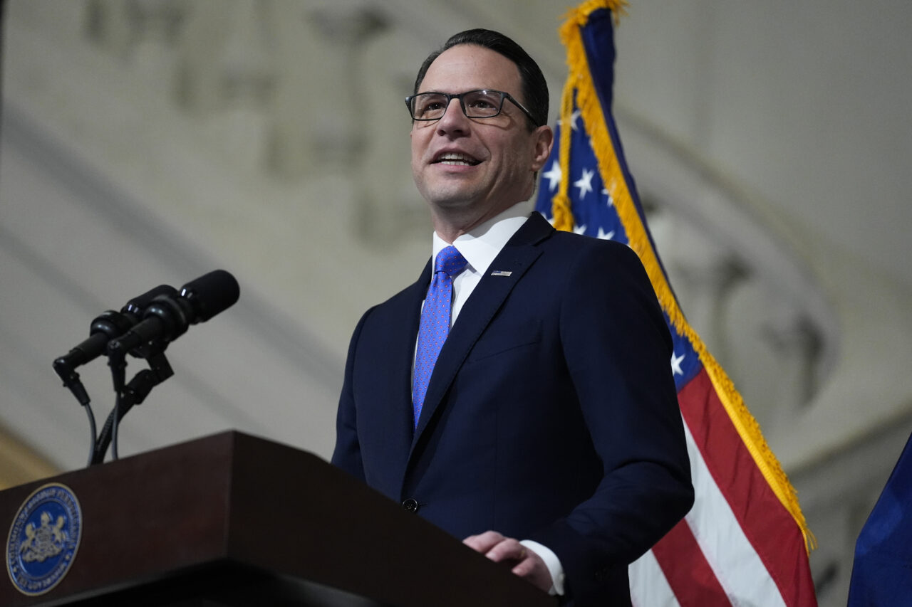 Gov. Josh Shapiro delivers his budget address for the 2024-25 fiscal year to a joint session of the Pennsylvania House and Senate in the Rotunda of the state Capitol in Harrisburg, Pa., Wednesday, Feb. 6, 2024. (AP Photo/Matt Rourke)