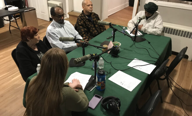 Shirley Blanton, Claude Phipps, Ronald Johnson and Loretta Barbee-Dare participated in a discussion on climate change, led by Rachel McDevitt, in Allison Hill on Jan. 26, 2024. 