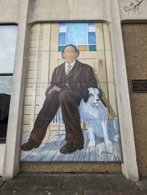 A mural of Centralia’s founder George Washington and his dog in Centralia on March 6, 2024. (Jeremy Long – WITF)