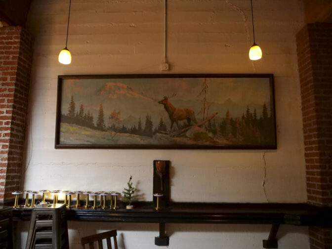 A mural of an elk inside The Juice Box in Centralia, Washington. The building used to be an Elks club.