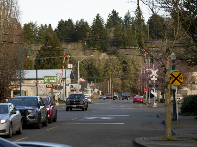 Looking down Main Street in Centralia, Washington pictured on March 7, 2024. (Jeremy Long - WITF)
