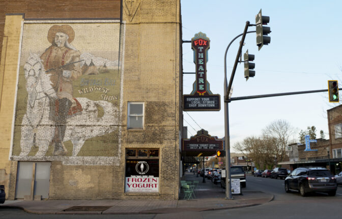The Fox Theatre on Tower Avenue in Centralia, Washington on March 7, 2024. The theater got a weatherization grant from the Coal Transition Board to replace it's 1930s furnace with a new and efficient heating and cooling system. (Jeremy Long - WITF)