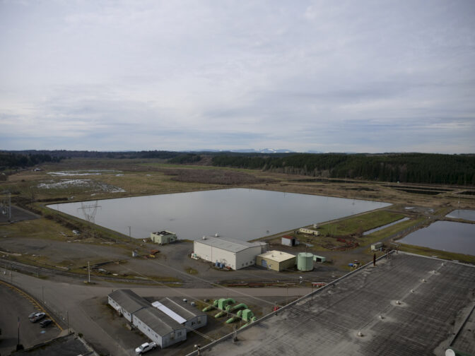 Ponds at the TransAlta Centralia Generation station pictured on March 7, 2024. (Jeremy Long - WITF)