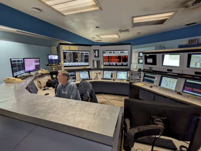 Vance Robnett, a control room operator inside the control room of The TransAlta Centralia Generation station pictured on March 7, 2024. (Jeremy Long - WITF)