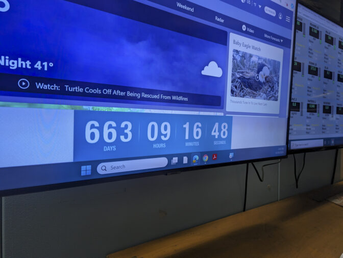 A countdown clock inside the control room of TransAlta's Centralia Coal Plant on March 8, 2024 shows how much time is left until the plant has to close. (Jeremy Long - WITF)