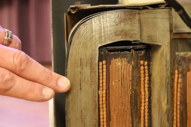 The metal inside nearly all distribution canisters is grain-oriented electrical steel, seen here. Cleveland-Cliffs is the only company in the U.S. that makes it.