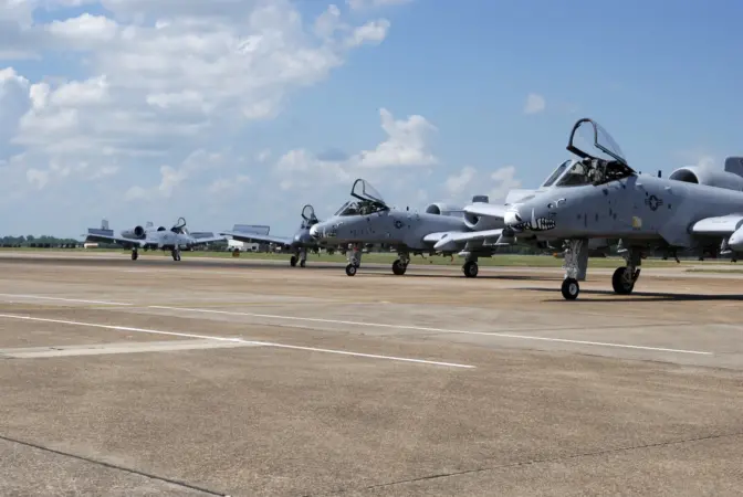 Four A-10 Thunderbolt IIs return from a flying hours record setting sortie.