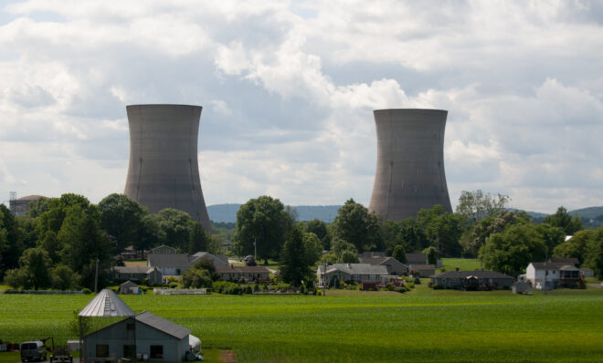 Three Mile Island pictured on June 3, 2024. (Jeremy Long - WITF)
