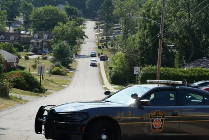 A police blockade around the Bethel Park residence of Thomas Matthew Crooks on Sunday, July 14.