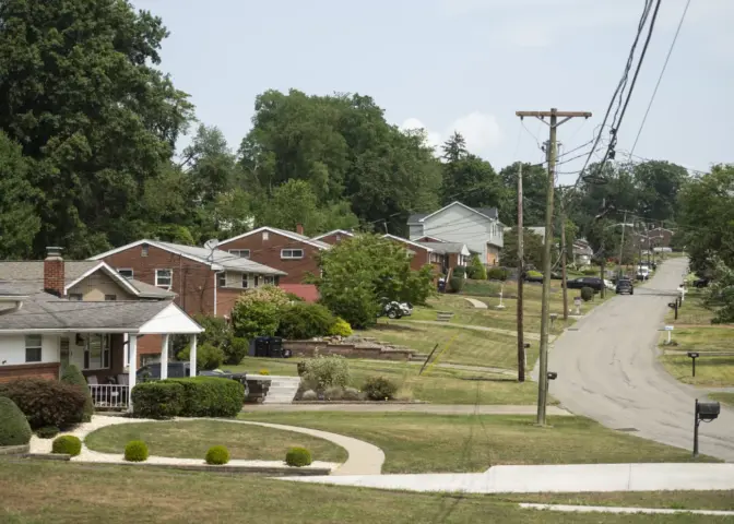 A neighborhood street in Moon Township, PA on July 24, 2024, where NPR journalists talked to several residents about their views on the election.
