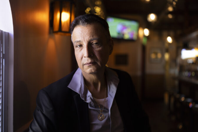 Former Democratic Operative Puerto Rican David Gonzalez now supporting Donald Trump, sits in restaurant Tierra Columbiana, Saturday, Sept. 21 2024, in Philadelphia, PA. (Ryan Collerd for NPR)