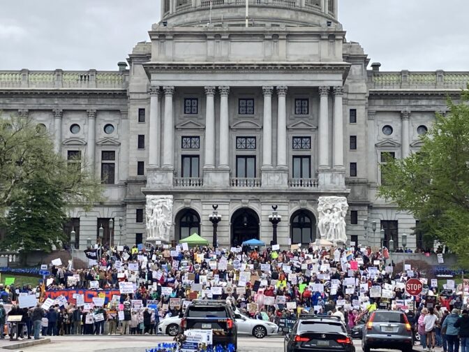 Hundreds gather at the capitol in Harrisburg as part of the Hands Off! protests that took place across the country on April 5, 2025.