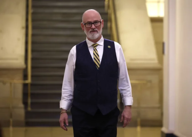 Republican Rep. Derrick Van Orden of Wisconsin arrives at the U.S. Capitol in 2023.