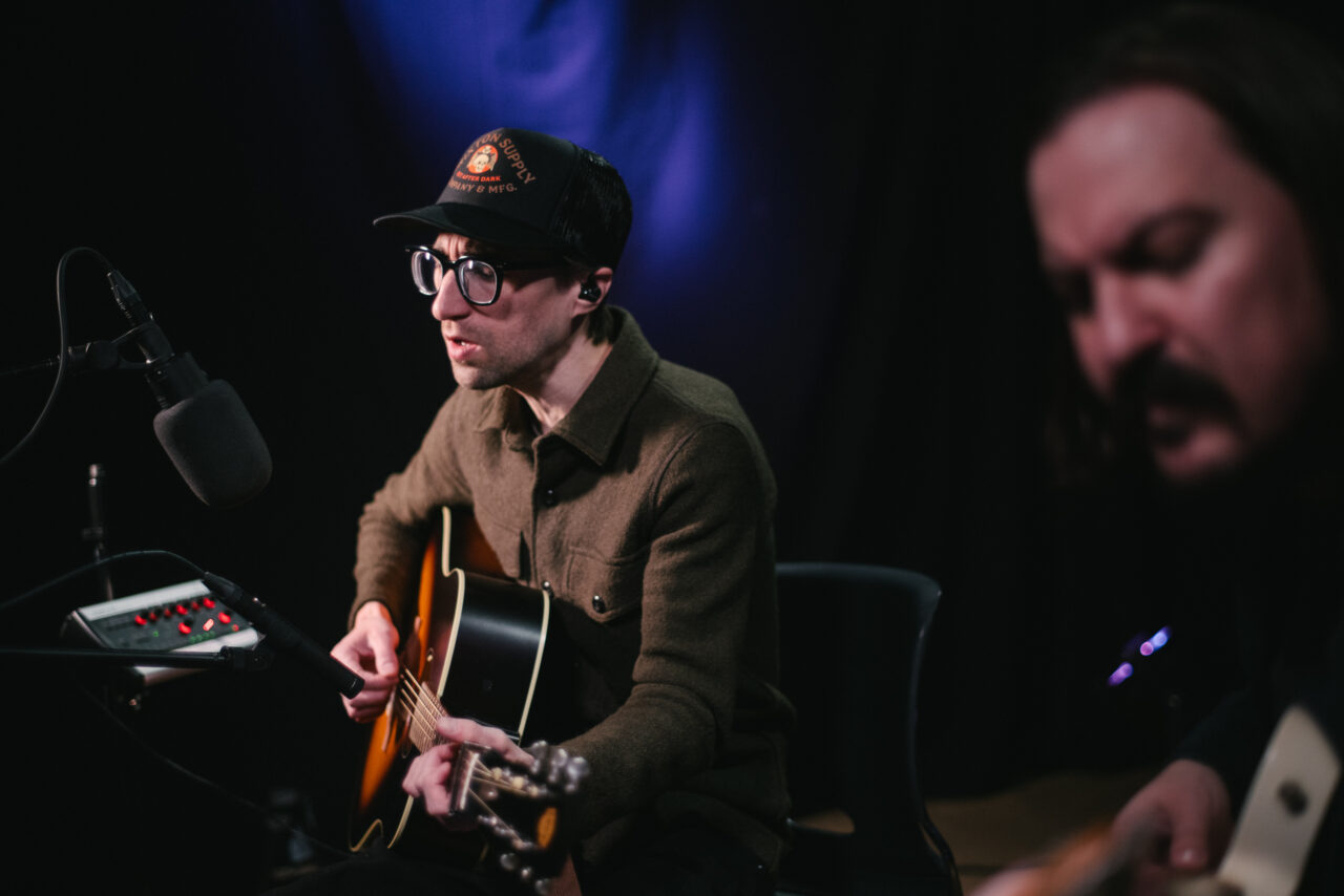 Roland Lewis and Jeremiah McCann performing in the studio.
