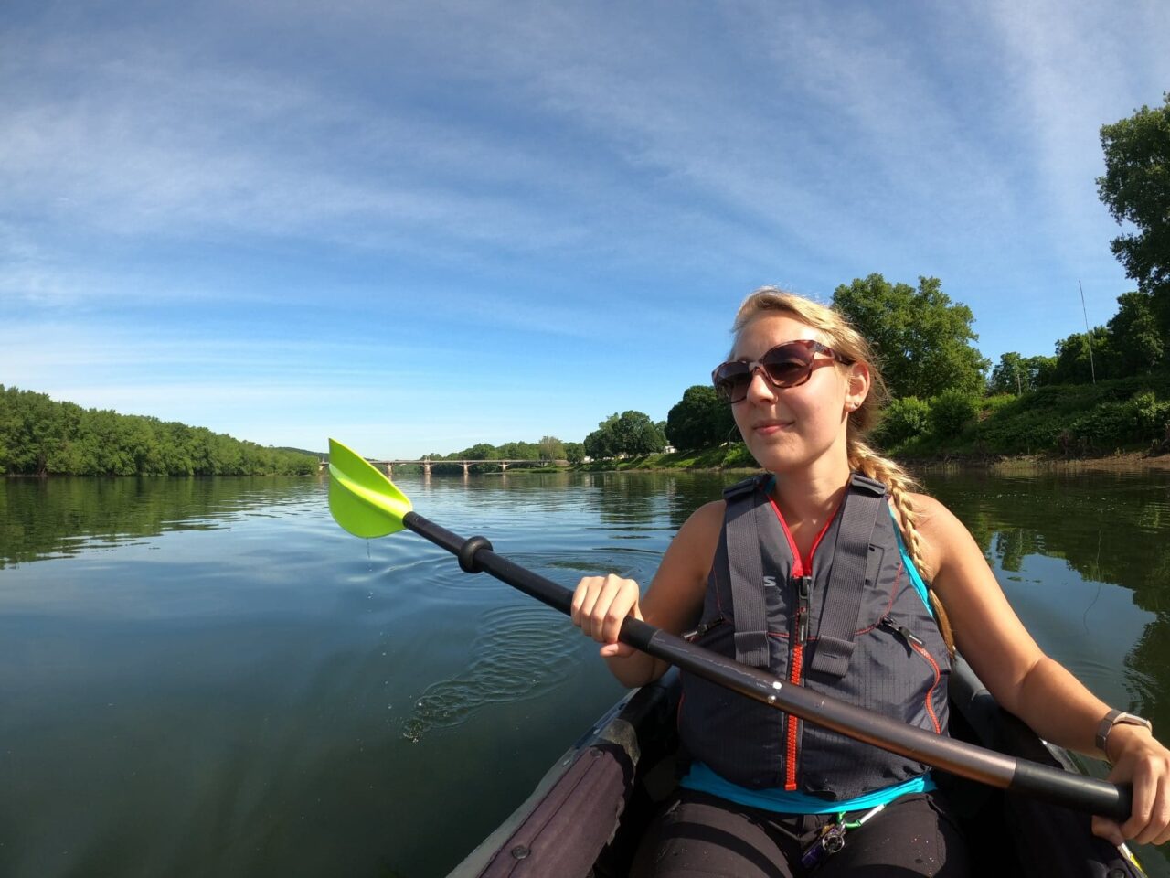 Alana Jajko, Susquehanna Greenway Partnership (SGP) Executive Director, paddles on the river.