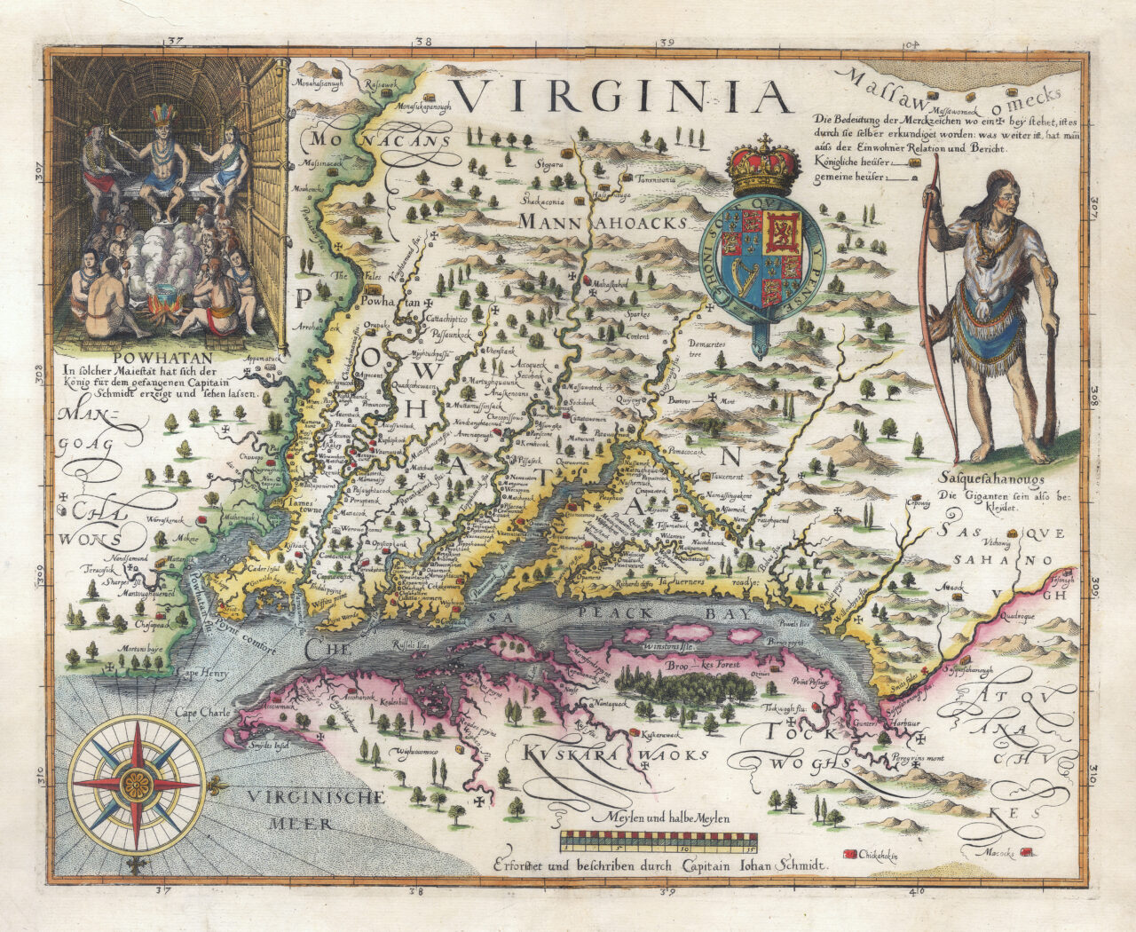 Matthaus Merian the Elder (1593-1650), John Smith Map of Virginia, 1627